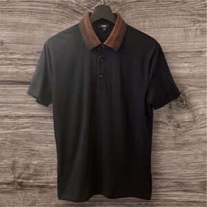 Express Perfect Pima Cotton Polo Black with Ombre Orange Collar
